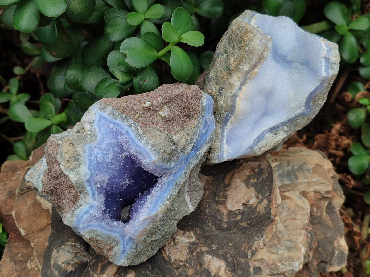 Natural Blue Lace Agate Geode Specimens x 3 From Nsanje, Malawi - Toprock Gemstones and Minerals 