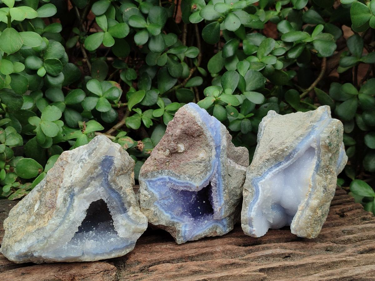 Natural Blue Lace Agate Geode Specimens x 3 From Nsanje, Malawi - Toprock Gemstones and Minerals 
