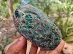 Polished Emerald Mica 'Mutokolite' Standing Free Forms x 3 From Mutoko, Zimbabwe