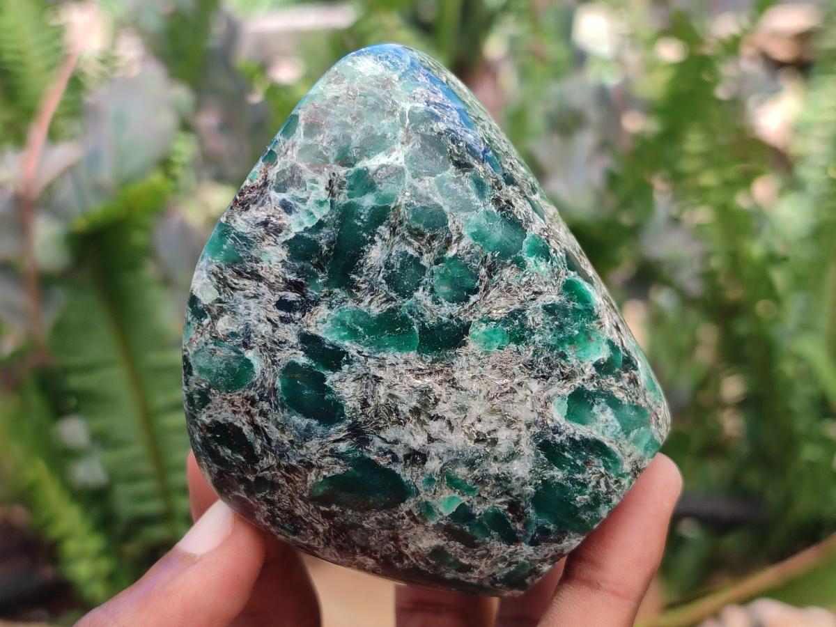 Polished Emerald Mica 'Mutokolite' Standing Free Forms x 3 From Mutoko, Zimbabwe