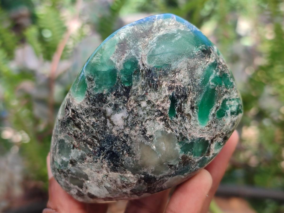 Polished Emerald Mica 'Mutokolite' Standing Free Forms x 3 From Mutoko, Zimbabwe