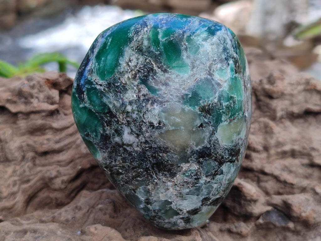 Polished Emerald Mica 'Mutokolite' Standing Free Forms x 3 From Mutoko, Zimbabwe