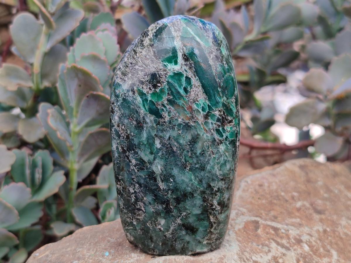 Polished Emerald Mica 'Mutokolite' Standing Free Forms x 3 From Mutoko, Zimbabwe