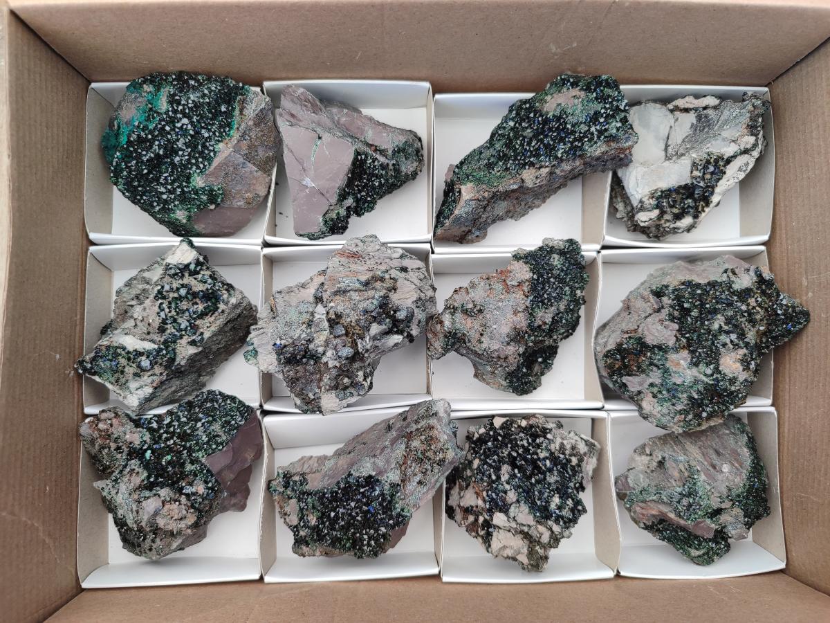 Natural Libethenite Crystals on Dolomite Matrix Specimens x 12 From Shituru, Congo