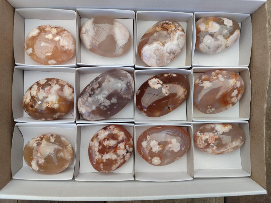 Polished Flower Agate Palm Stones x 12 From Antsahalova, Madagascar