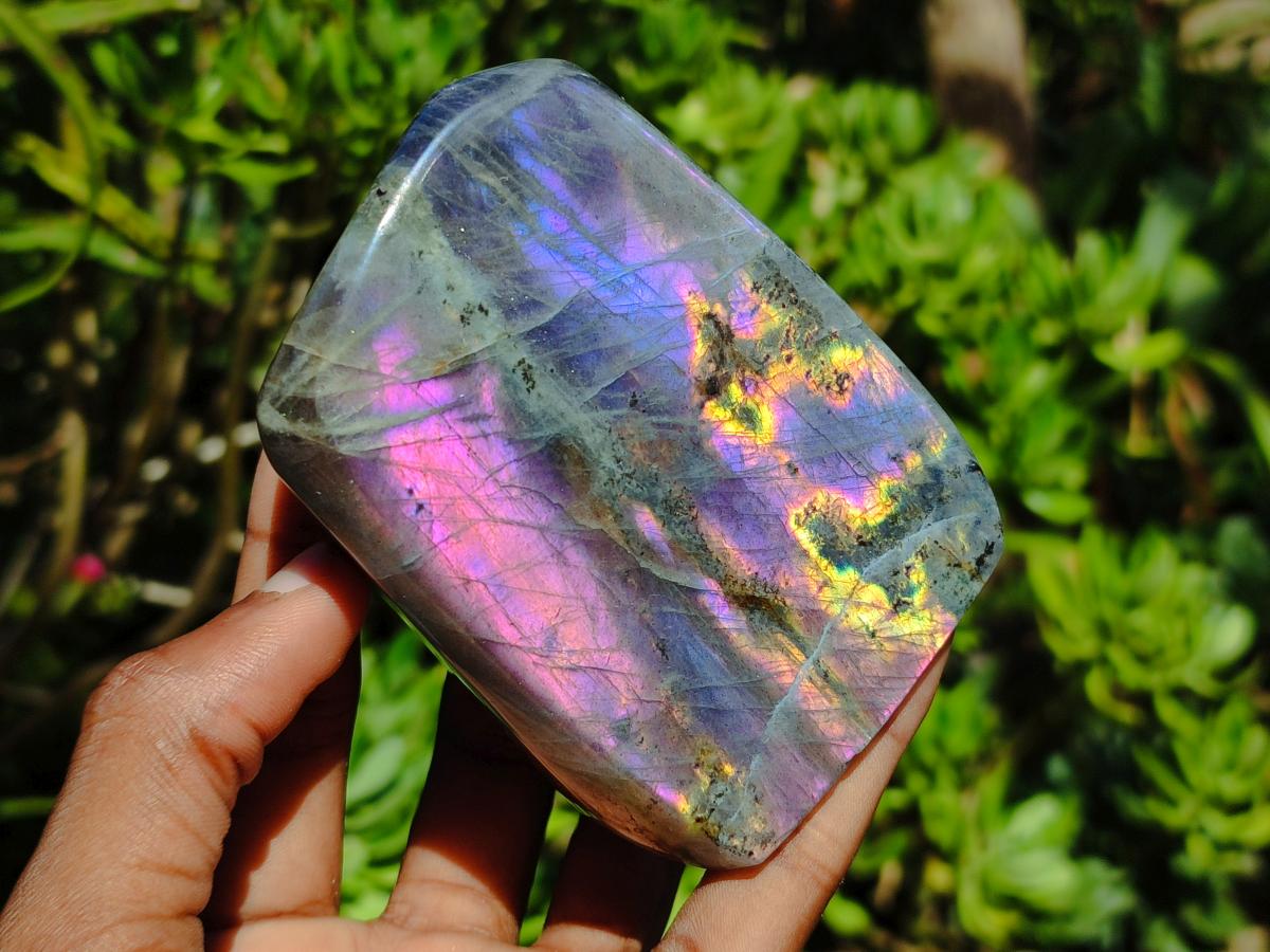 Polished Rare Purple Sunset Flash Labradorite Standing Free Forms x 3 From Madagascar - Toprock Gemstones and Minerals 