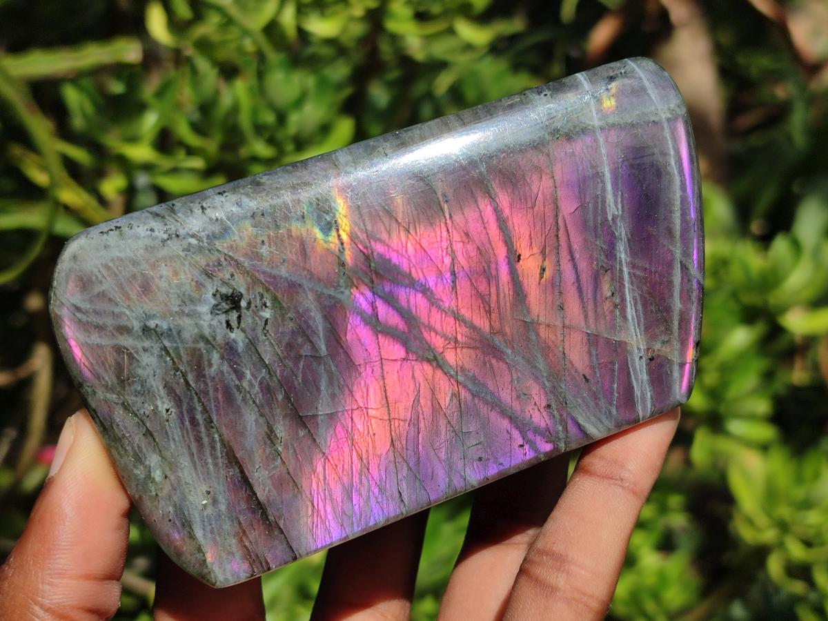 Polished Rare Purple Sunset Flash Labradorite Standing Free Forms x 3 From Madagascar - Toprock Gemstones and Minerals 