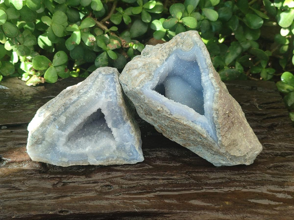 Natural Blue Lace Agate Geode Specimens x 2 From Nsanje, Malawi - Toprock Gemstones and Minerals 