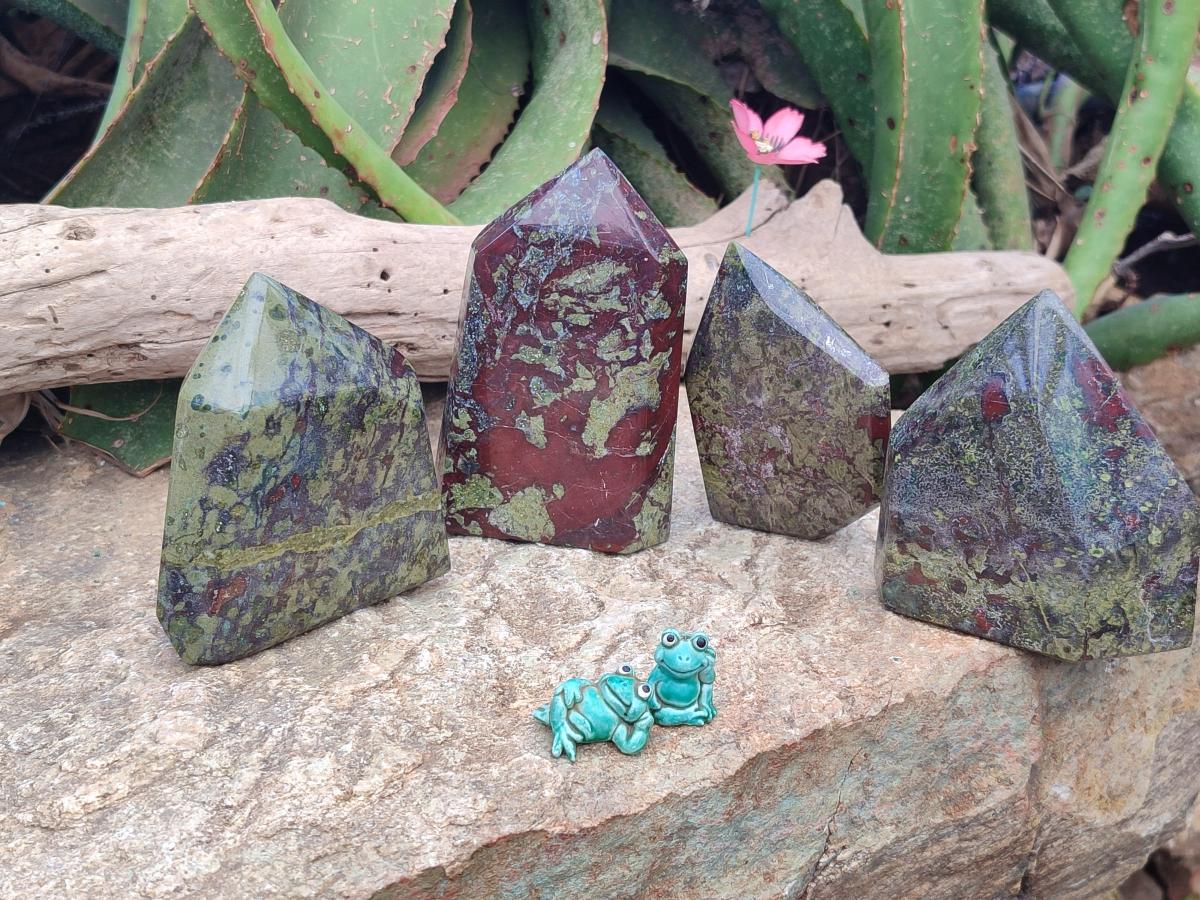 Polished Bastite Dragonsblood Stone Display Crystals x 4 From Tshipise, South Africa