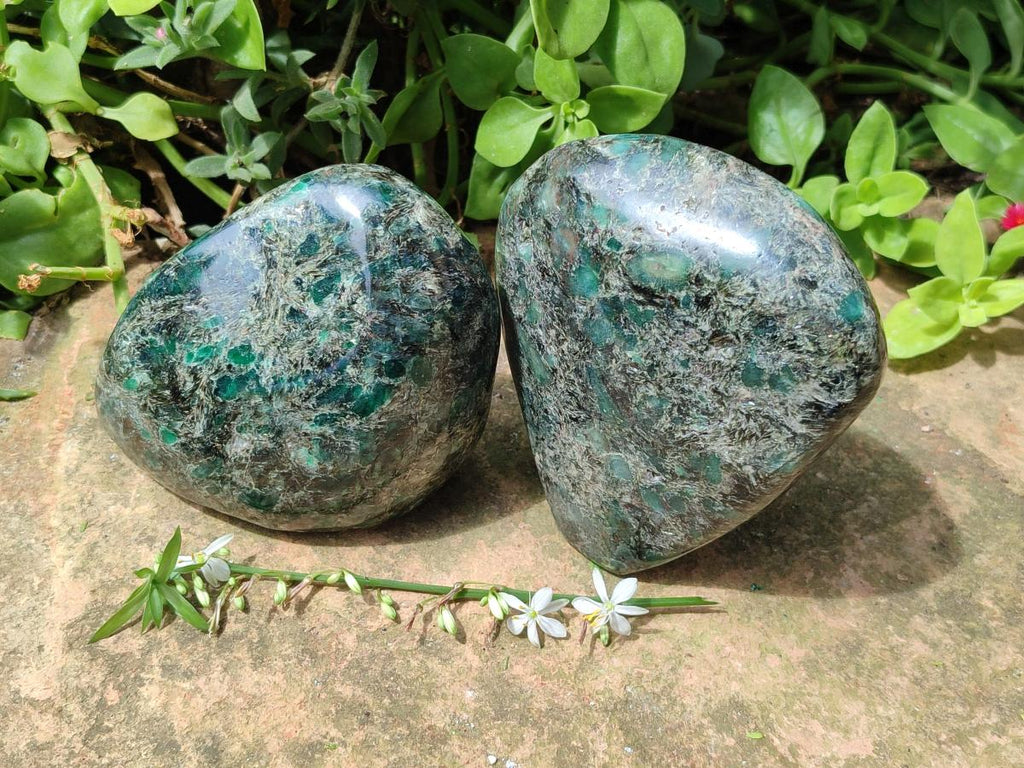 Polished Emerald Mica 'Mutokolite' Standing Free Forms x 2 From Mutoko, Zimbabwe - Toprock Gemstones and Minerals 