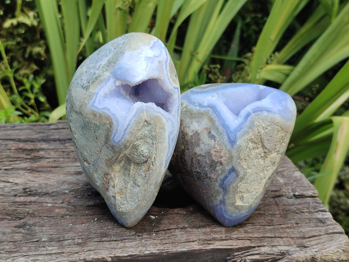 Polished Blue Lace Agate Standing Free Forms x 2 From Nsanje, Malawi - Toprock Gemstones and Minerals 