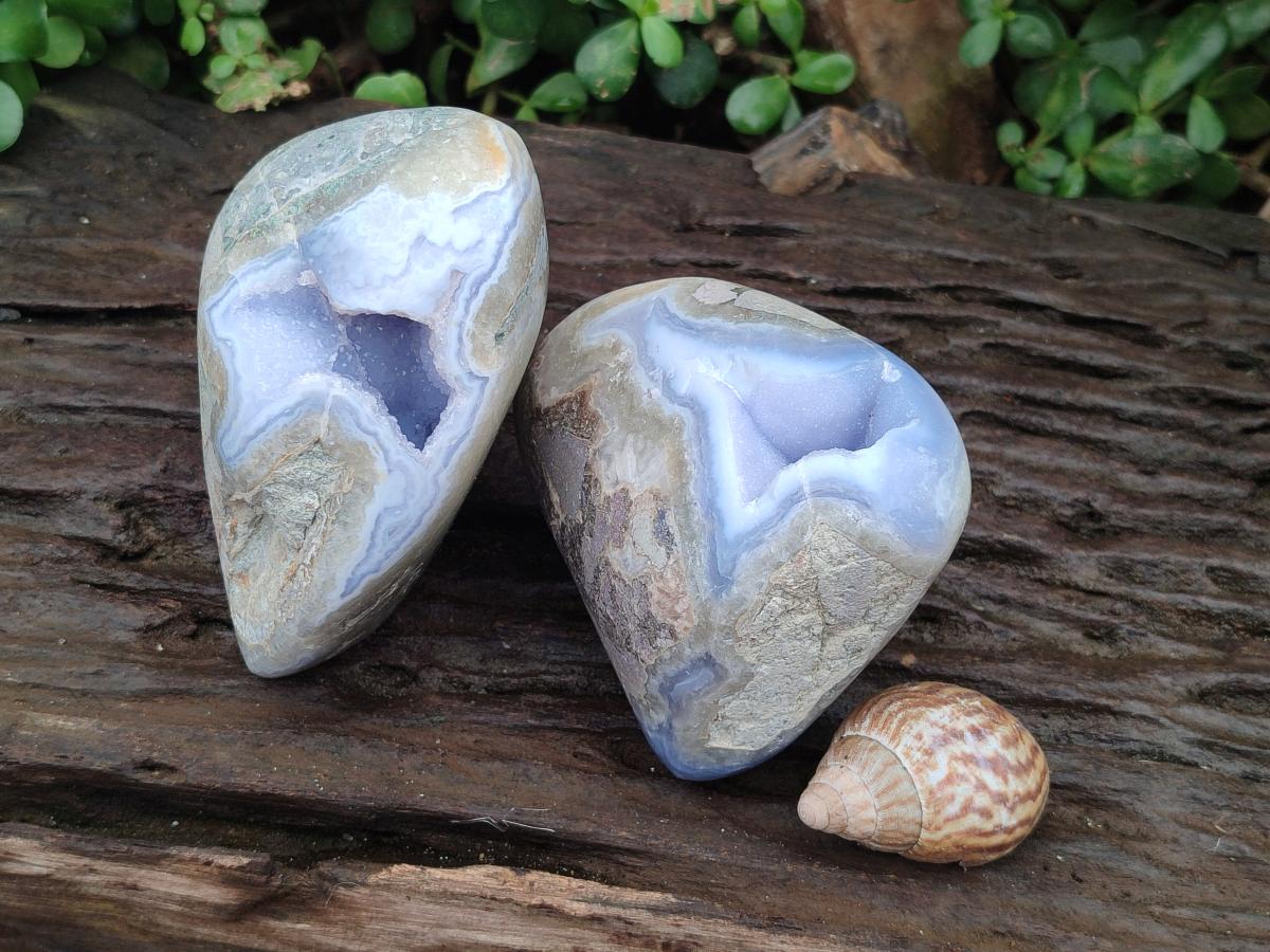 Polished Blue Lace Agate Standing Free Forms x 2 From Nsanje, Malawi - Toprock Gemstones and Minerals 