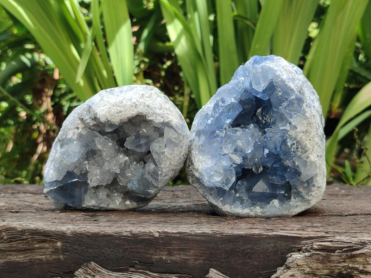 Natural Blue Celestite Geode Cluster Specimens x 2 From Sakoany, Madagascar - Toprock Gemstones and Minerals 
