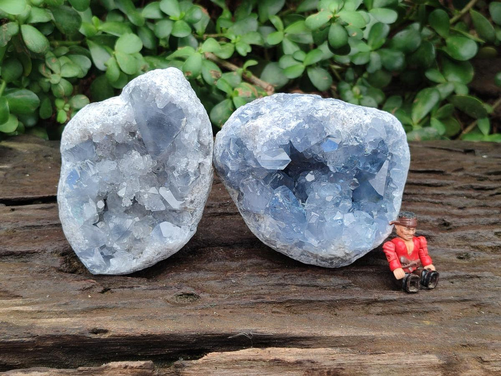 Natural Blue Celestite Geode Cluster Specimens x 2 From Sakoany, Madagascar - Toprock Gemstones and Minerals 