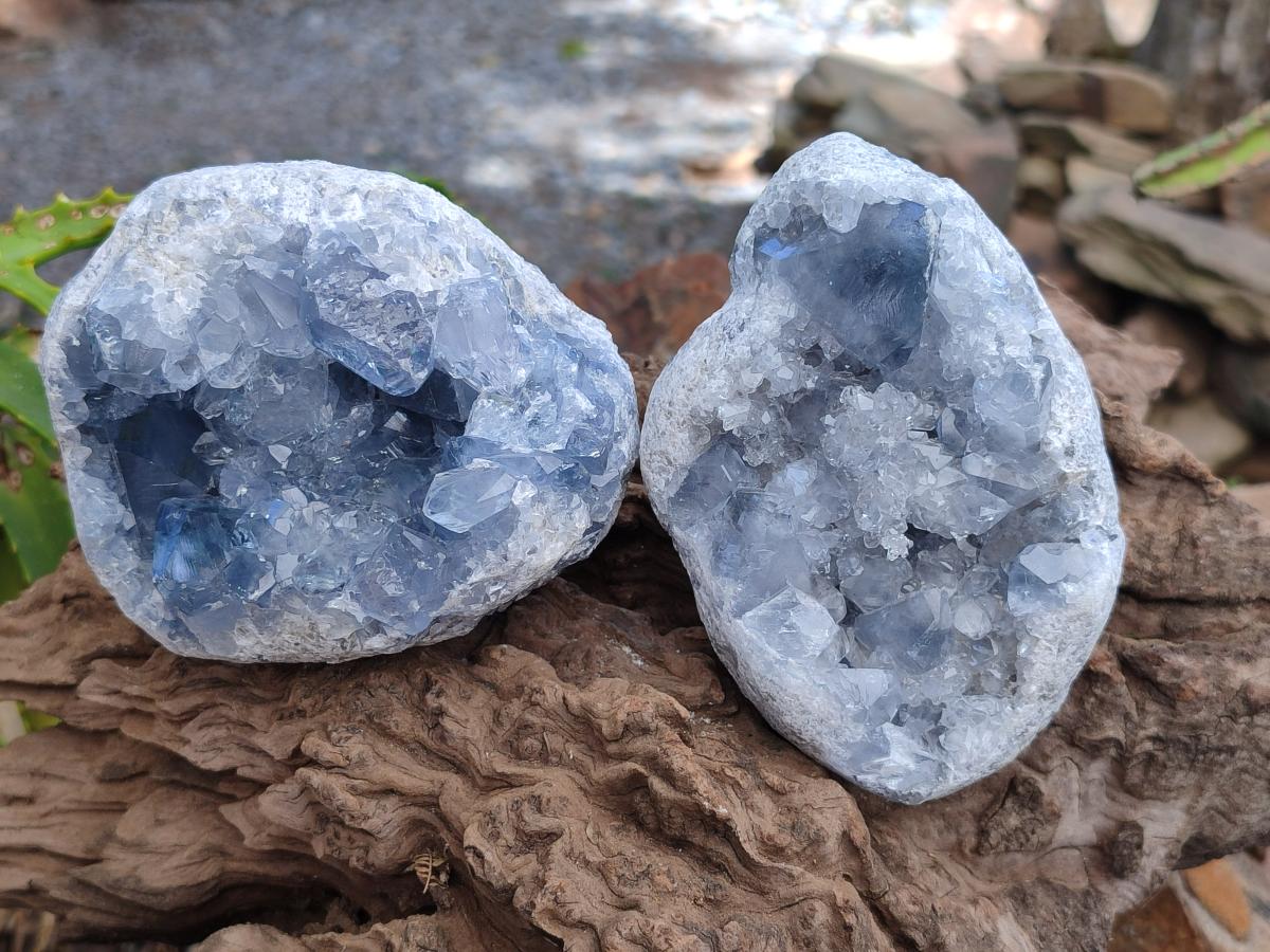 Natural Blue Celestite Geode Cluster Specimens x 2 From Sakoany, Madagascar - Toprock Gemstones and Minerals 