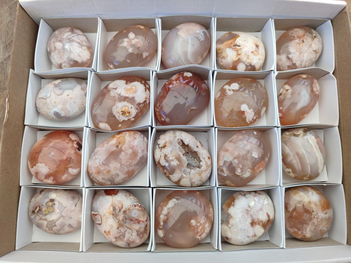 Polished Flower Agate Palm Stones x 20 From Antsahalova, Madagascar