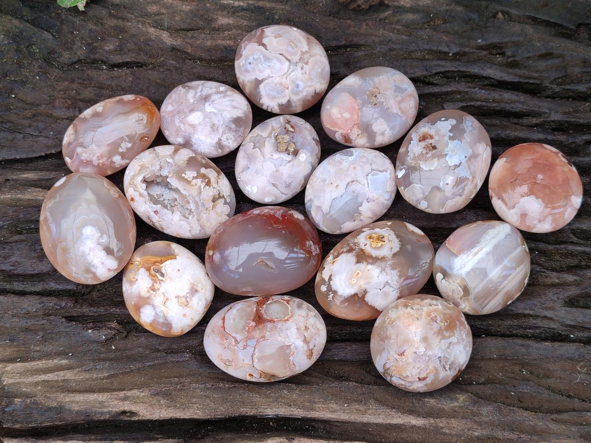 Polished Flower Agate Palm Stones x 20 From Antsahalova, Madagascar