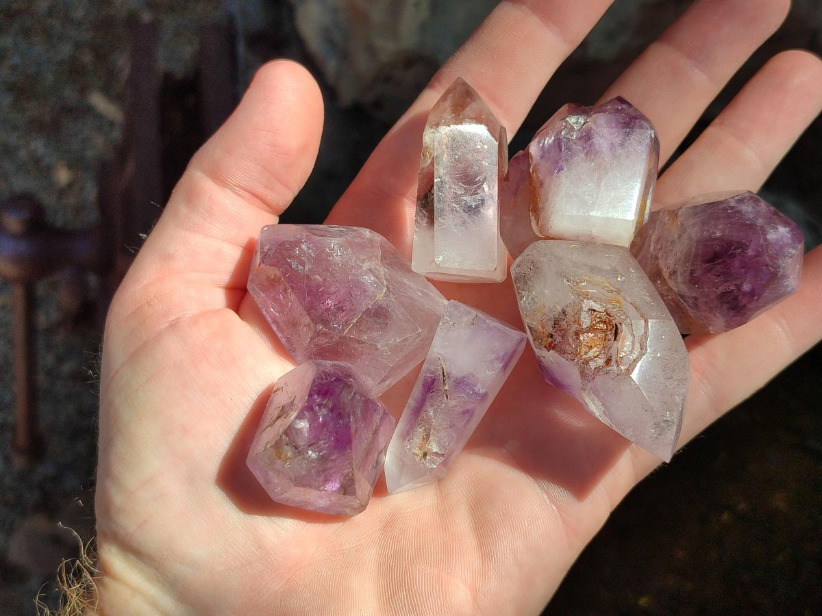 Polished Smokey Amethyst Window Crystals x 20 From Akansobe, Madagascar