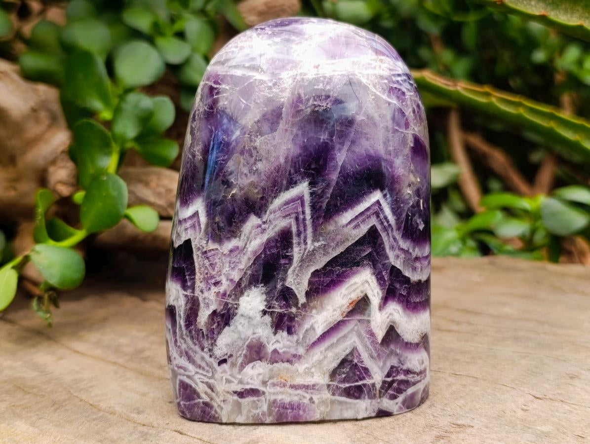 Polished Purple Chevron Amethyst Standing Free Forms x 2 From Madagascar