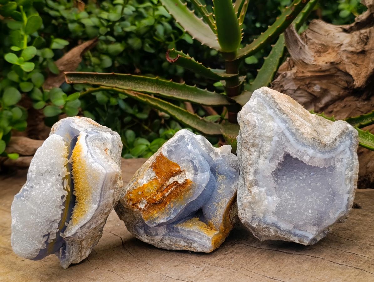 Natural Blue Lace Agate Geode Specimens x 3 From Nsanje, Malawi - Toprock Gemstones and Minerals 