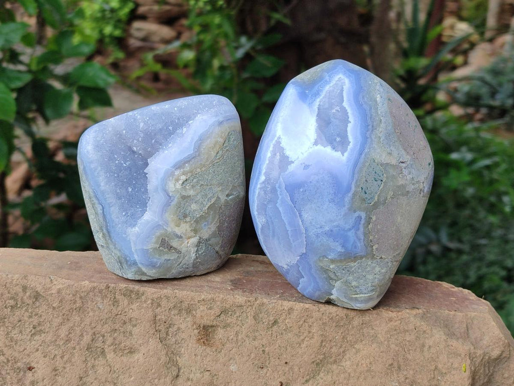 Polished Blue Lace Agate Standing Free Forms x 2 From Nsanje, Malawi - Toprock Gemstones and Minerals 