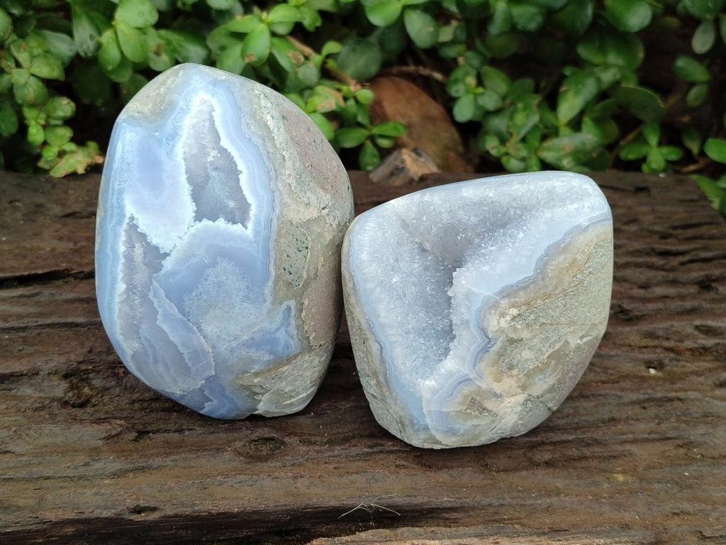 Polished Blue Lace Agate Standing Free Forms x 2 From Nsanje, Malawi - Toprock Gemstones and Minerals 