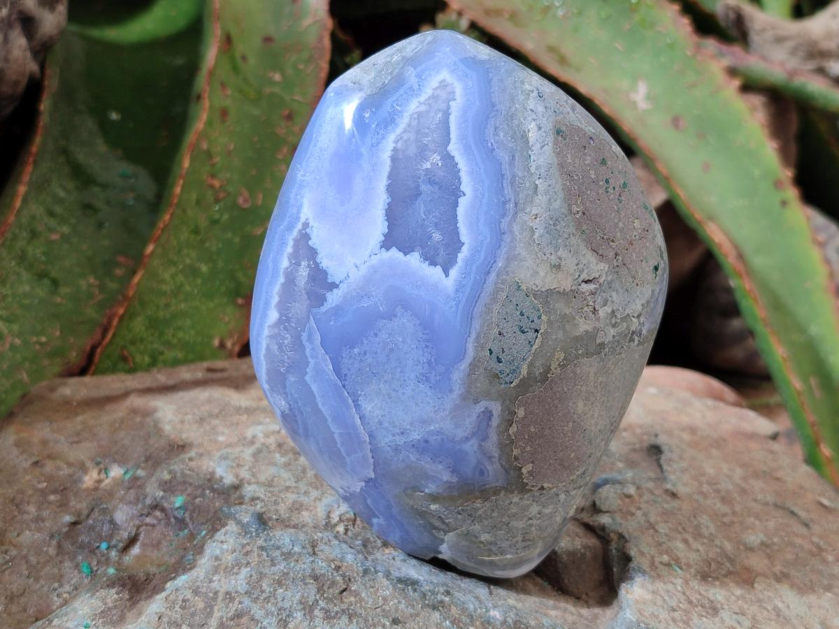 Polished Blue Lace Agate Standing Free Forms x 2 From Nsanje, Malawi - Toprock Gemstones and Minerals 