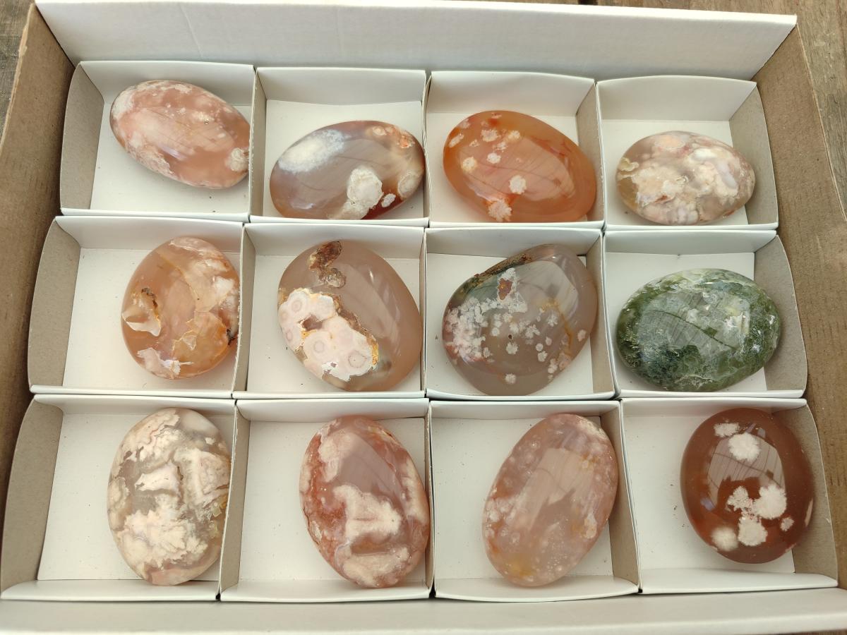 Polished Flower Agate Palm Stones x 12 From Antsahalova, Madagascar - Toprock Gemstones and Minerals 