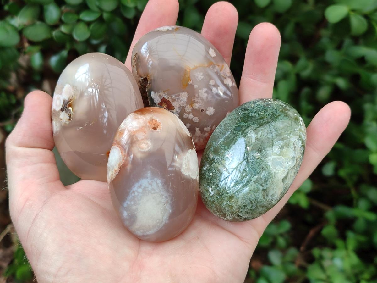 Polished Flower Agate Palm Stones x 12 From Antsahalova, Madagascar - Toprock Gemstones and Minerals 