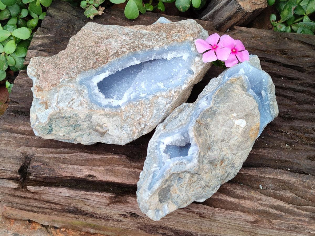 Natural Blue Lace Agate Geode Specimens x 2 From Nsanje, Malawi