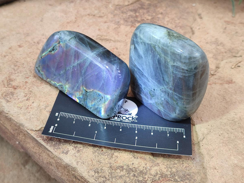 Polished Rare Purple Sunset Flash Labradorite Standing Free Forms x 7 From Madagascar - Toprock Gemstones and Minerals 