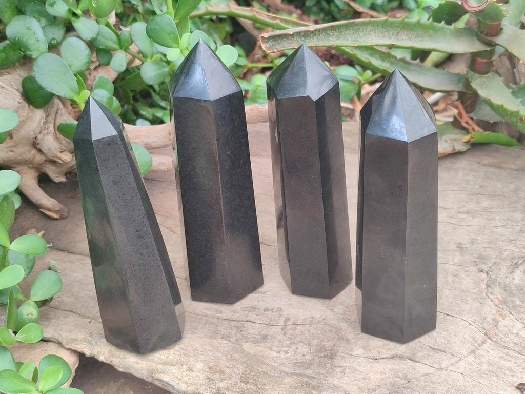 Polished Black Basalt Crystals x 5 From Madagascar