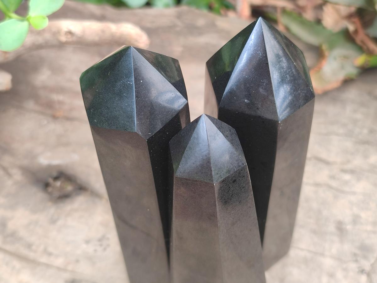 Polished Black Basalt Crystals x 5 From Madagascar