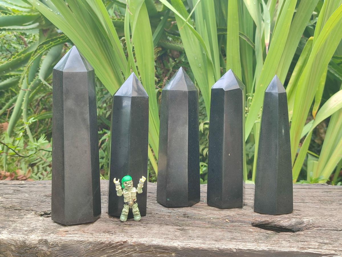 Polished Black Basalt Crystals x 5 From Madagascar