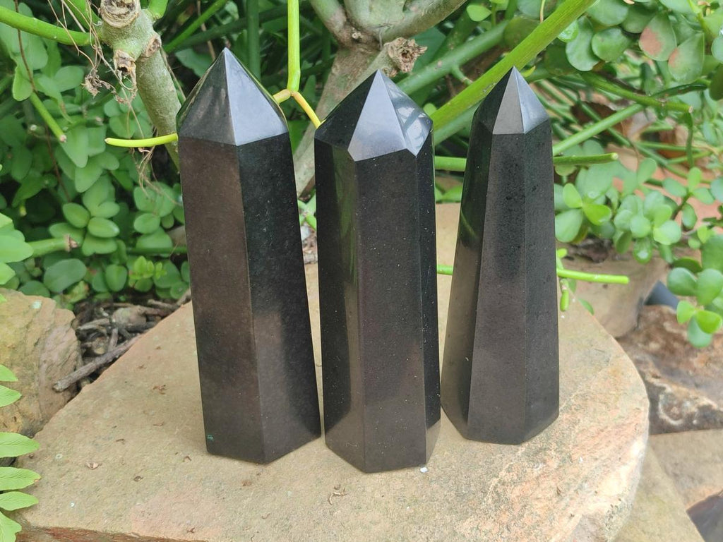 Polished Black Basalt Crystals x 5 From Madagascar