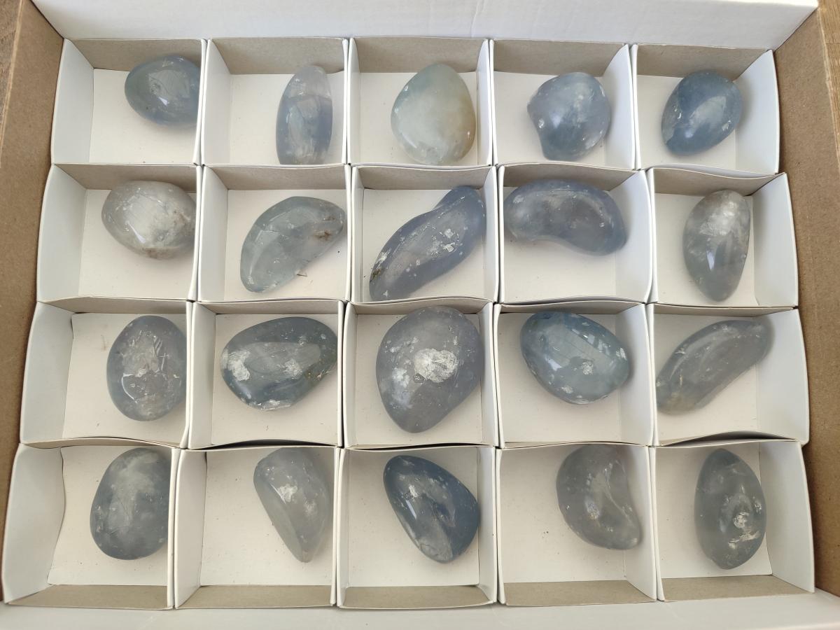 Polished Blue Celestite Free Forms x 20 From Sakoany, Madagascar