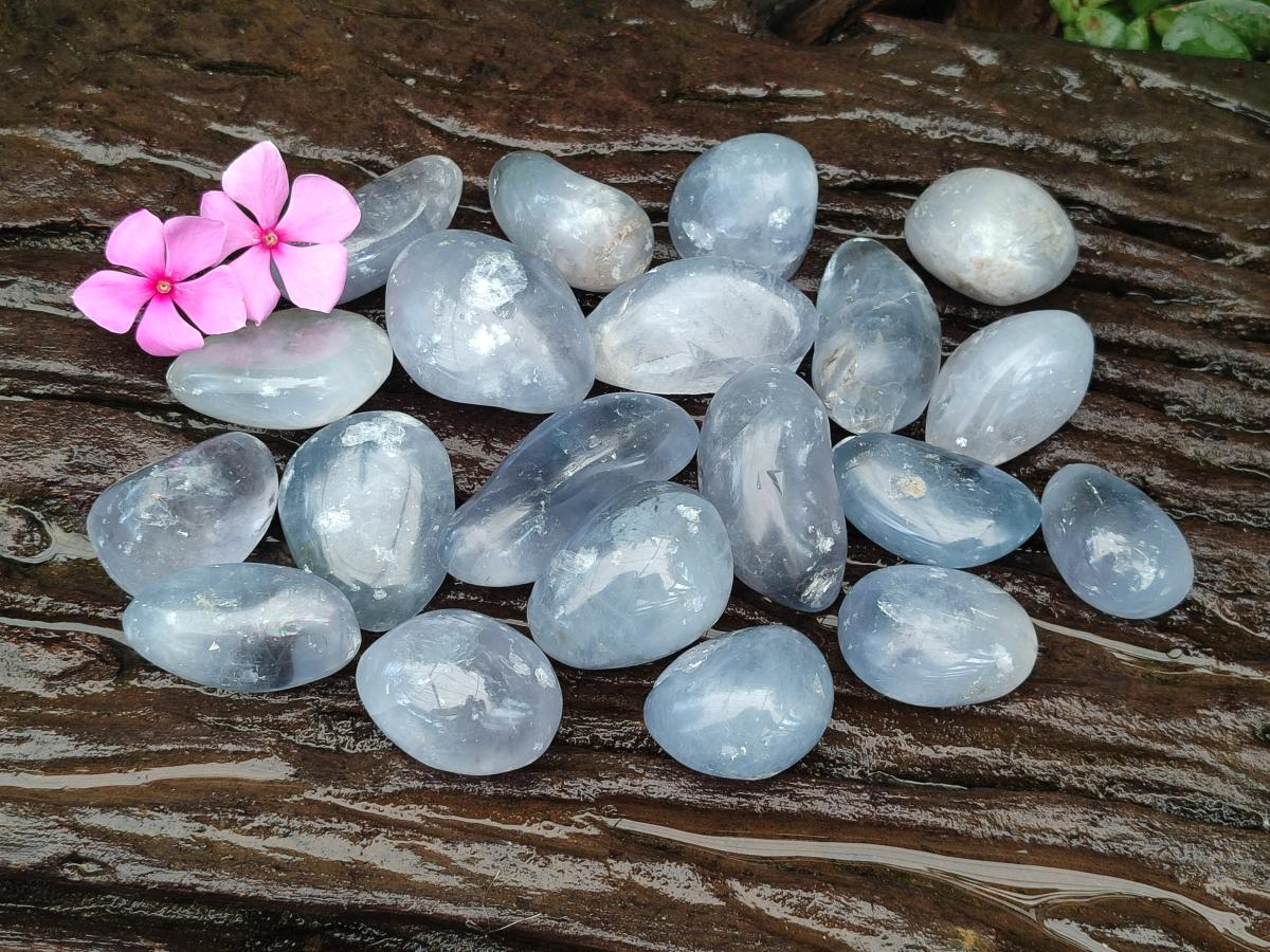 Polished Blue Celestite Free Forms x 20 From Sakoany, Madagascar
