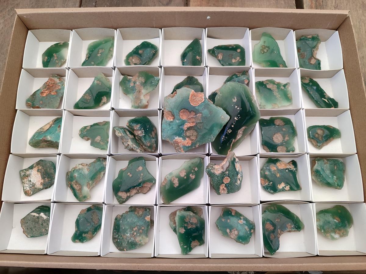 Polished One Side Mtorolite Chrysoprase Slices x 37 From Mutorashanga, Zimbabwe - Toprock Gemstones and Minerals 