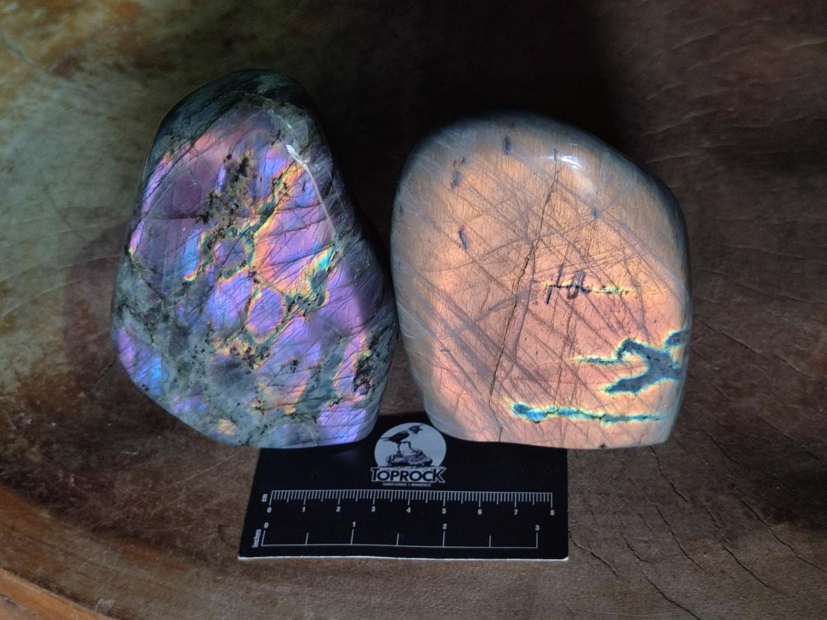 Polished Rare Purple Sunset Flash Labradorite Standing Free Forms x 2 From Madagascar