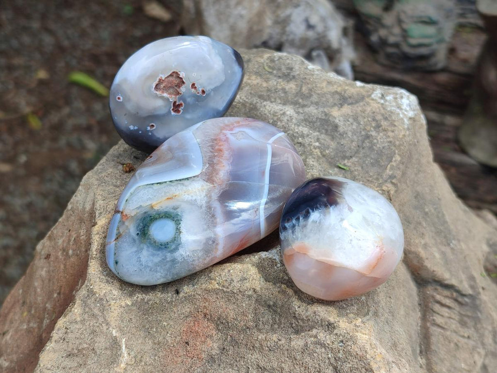 Polished Red Shashe River Agate Free Form Galets x 12 From Shashe River, Zimbabwe