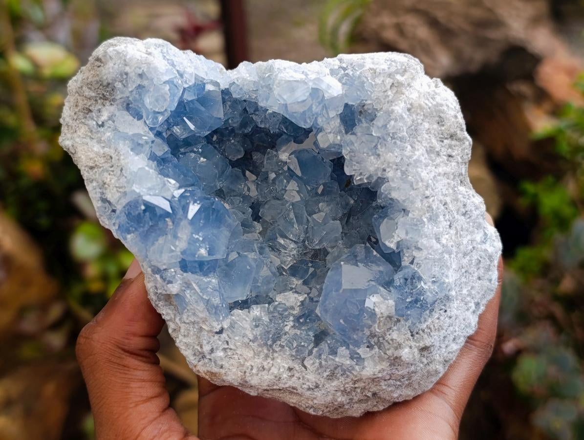 Natural Blue Celestite Geode Specimens x 2 From Sakoany, Madagascar