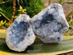 Natural Blue Celestite Geode Specimens x 2 From Sakoany, Madagascar