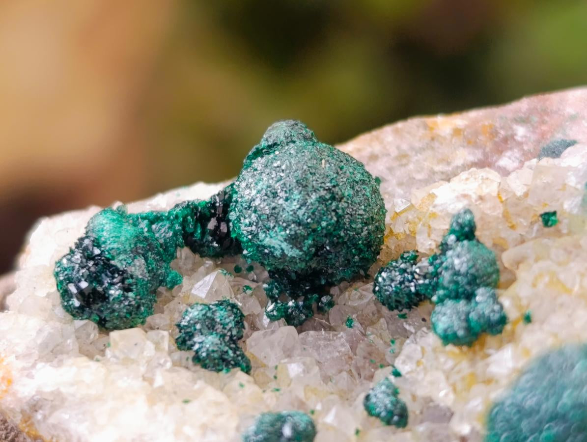 Natural Crystalline Ball Malachite on Quartz and Dolomite Matrix x 2 From Mindingi Mine, Kambove, Congo