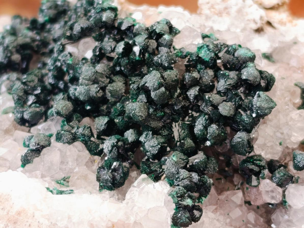 Natural Crystalline Ball Malachite on Quartz and Dolomite Matrix x 2 From Mindingi Mine, Kambove, Congo