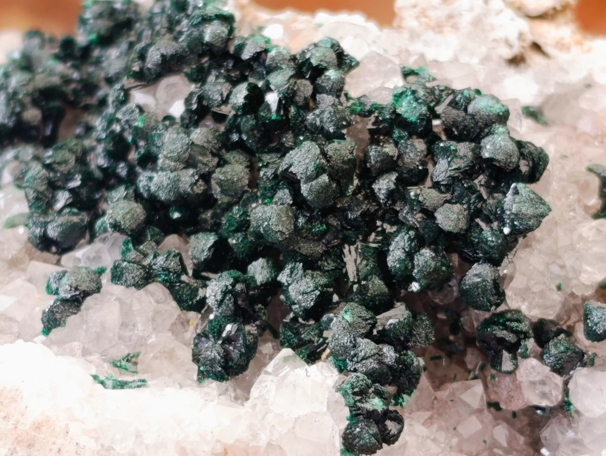 Natural Crystalline Ball Malachite on Quartz and Dolomite Matrix x 2 From Mindingi Mine, Kambove, Congo