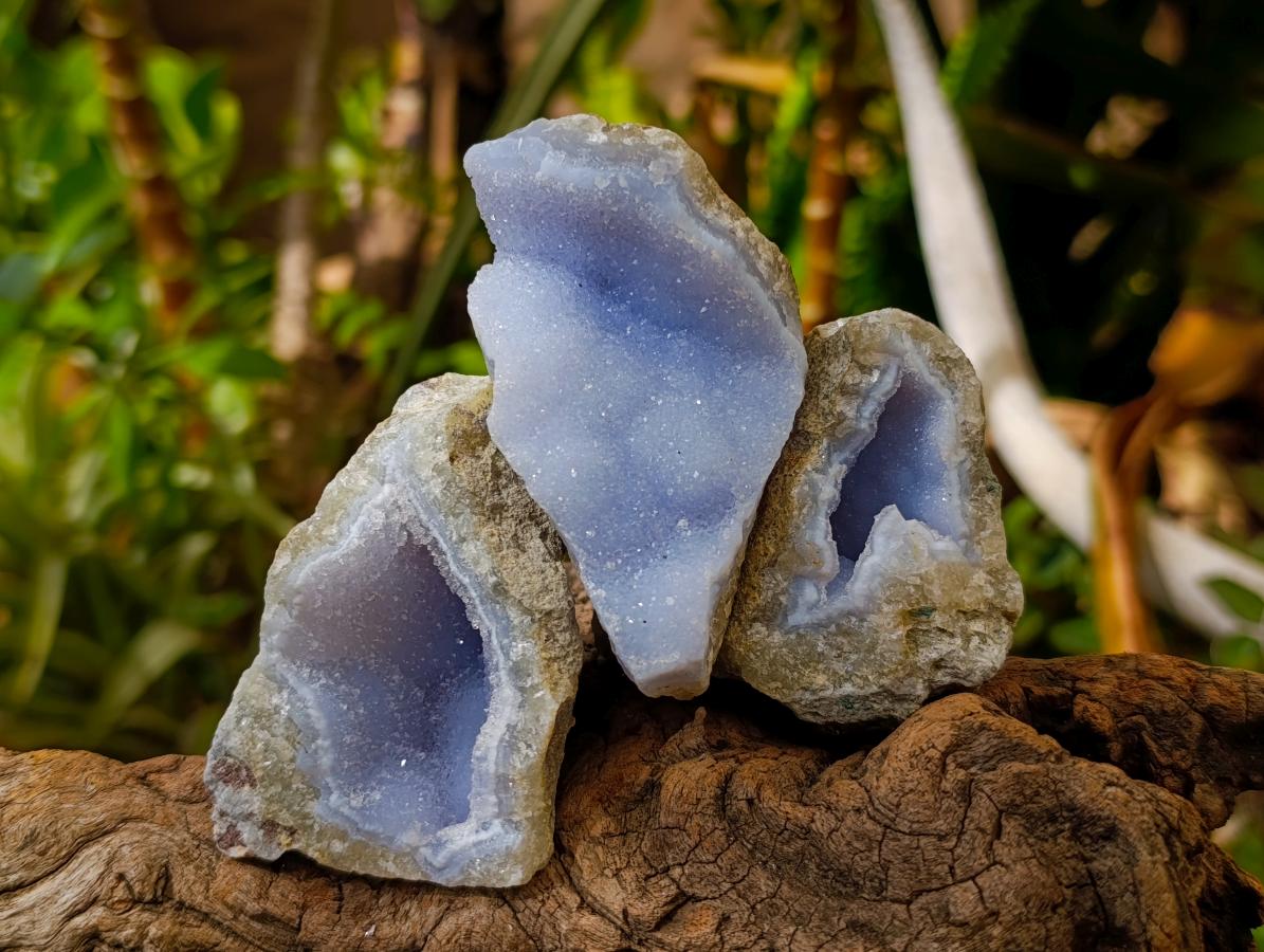 Natural Blue Lace Agate Geode Specimens x 12 From Nsanje, Malawi