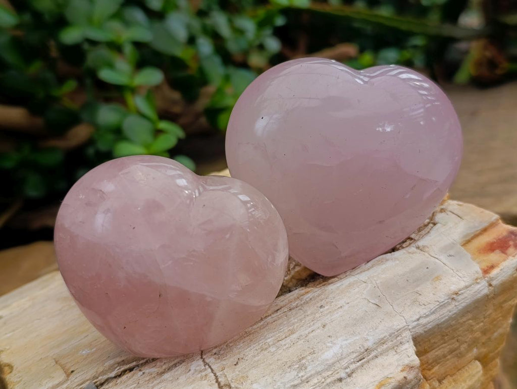 Polished Gemmy Rose Quartz Hearts x 6 From Madagascar - Toprock Gemstones and Minerals 