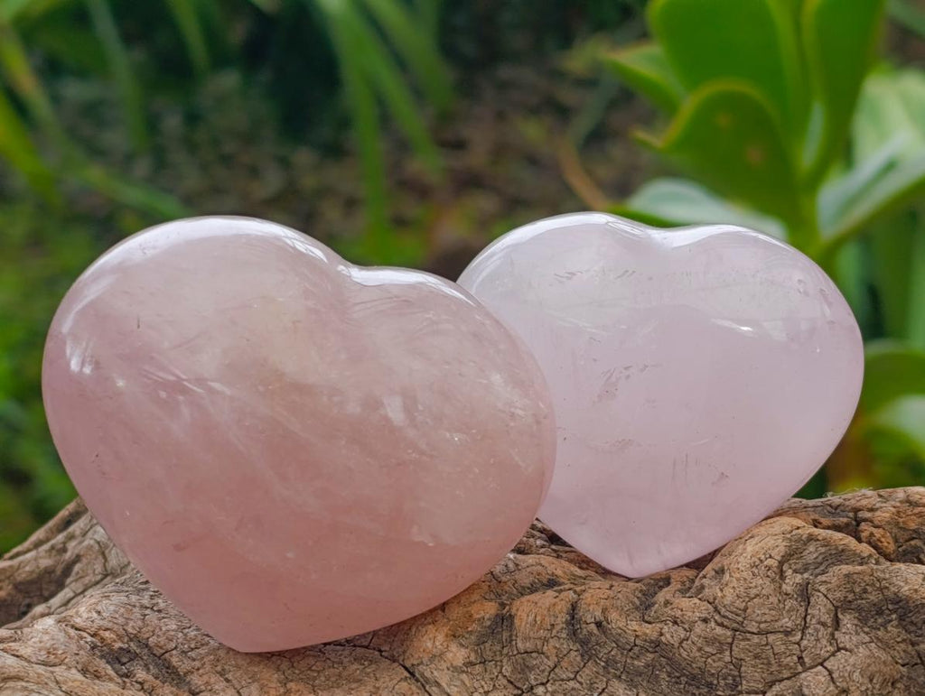 Polished Gemmy Rose Quartz Hearts x 6 From Madagascar - Toprock Gemstones and Minerals 