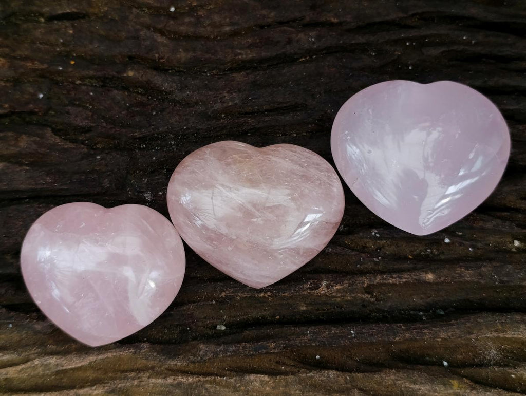 Polished Gemmy Rose Quartz Hearts x 6 From Madagascar - Toprock Gemstones and Minerals 