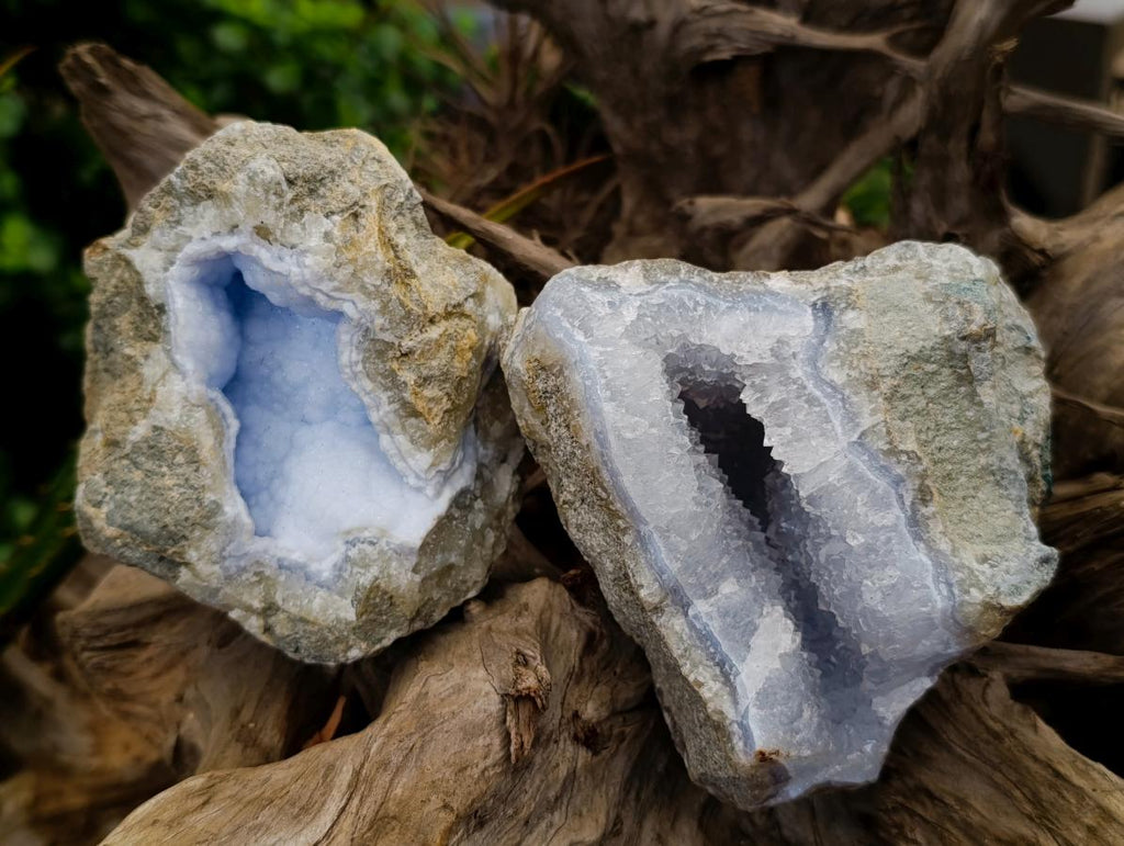Natural Large Blue Lace Agate Geode Specimens x 4 From Nsanje, Malawi
